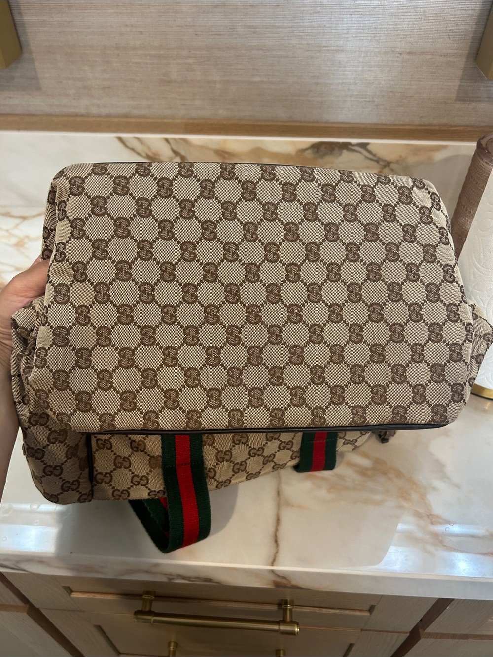 Gucci Beige GG Canvas Tote with Green and Red Web Straps - Picture 6 of 9